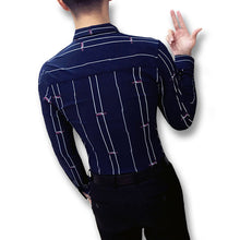 Men Stripped Dress Shirts Hombre Camisa Masculina Chemise Homme Men's Casual Slim Fit Long Sleeved Shirts BL