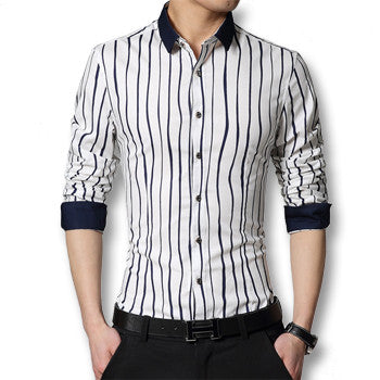 Men Stripped Shirts Chemise Homme Camisa Masculina Men's Casual Slim Fit Long Sleeved Dress Shirts BL