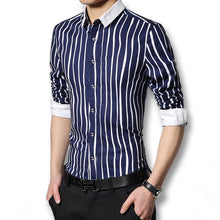 Men Stripped Shirts Chemise Homme Camisa Masculina Men's Casual Slim Fit Long Sleeved Dress Shirts BL