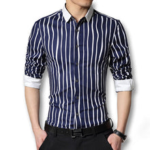 Men Stripped Shirts Chemise Homme Camisa Masculina Men's Casual Slim Fit Long Sleeved Dress Shirts BL