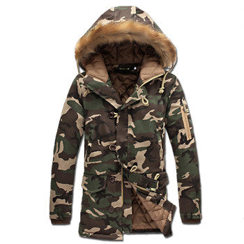 Wadded Men Hooded Coats Veste Homme Parkas Jaqueta Masculina Men's Casual Slim Fit Medium Long Camouflage Jackets BL