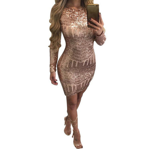 Dress Women Sequined Backless Sexy clubwear Party Dresses Bodycon Short Mini Dress Vestidos de festa #1130 BL