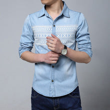 arriving men shirts Hitz Casual denim long-sleeved shirt printing large size for men BL