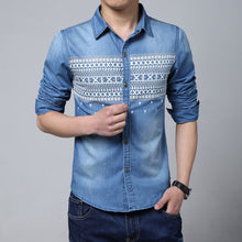 arriving men shirts Hitz Casual denim long-sleeved shirt printing large size for men BL