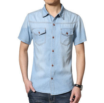 men short-sleeved shirt Korean men denim shirt Slim large size men's Casual shirt BL