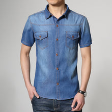 men short-sleeved shirt Korean men denim shirt Slim large size men's Casual shirt BL