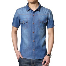 men short-sleeved shirt Korean men denim shirt Slim large size men's Casual shirt BL