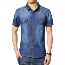 men short-sleeved shirt Korean men denim shirt Slim large size men's Casual shirt BL