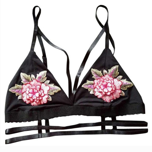 Elegant Crop Top Women Floral Embroidere Strappy Bandage Triangle Deep v wirefree Bralette Bra Crop Tops Female #63 BL
