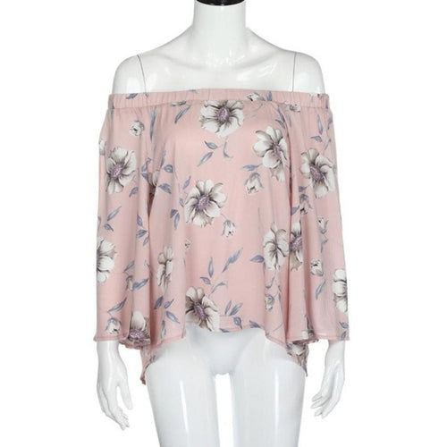 Flare Sleeve Women Off Shoulder Floral Print Casual Tops Women T Shirt Female camisetas mujer verano #23 BL