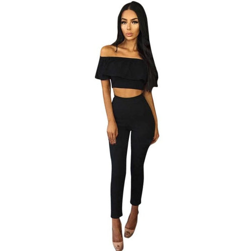 Jumpsuits Womens 2 Piece Set Crop Top Ladies Sleeveless Cut Out rompers womens jumpsuit combinaison femme &03 BL