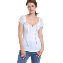 Sexy Short Sleeve T shirt Women  Cotton V-neck Bandage tshirt Tee Tops Women poleras de mujer Black White #42 BL