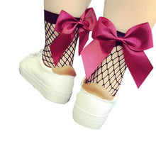 Women Bowknot Fishnet Ankle High Socks Mesh Lace Fish Net Short Socks Women Girls calcetines mujer #417 BL