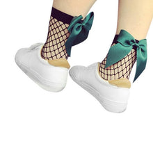 Women Bowknot Fishnet Ankle High Socks Mesh Lace Fish Net Short Socks Women Girls calcetines mujer #417 BL
