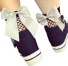 Women Bowknot Fishnet Ankle High Socks Mesh Lace Fish Net Short Socks Women Girls calcetines mujer #417 BL