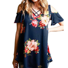 Flower Printed T Shirt Short Sleeve Women T-shirt  V Neck Crossing Casual Tee Shirts Femme poleras de mujer #421 BL