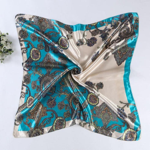 Satin Square Scarf For Women Floral Printed Scarves For Ladies Women Polyester Scarves 90*90cm 5 Colors #1201 BL