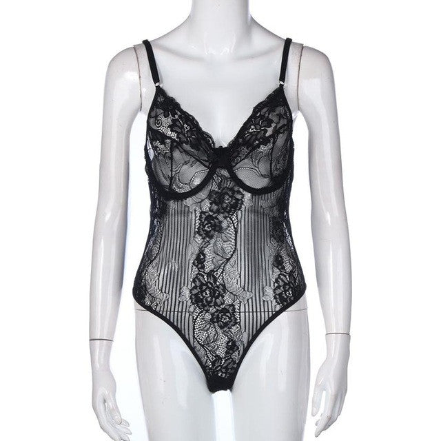Sexy Lace Bodysuit Women Hollow Out V Neck Sleeveless  Lace Bralette Bustier Jumpsuit Rompers Women Overalls #53 BL