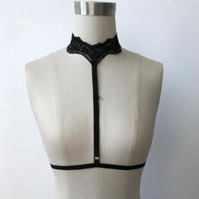 Sexy Womens Goth sexy Strapy Bra Garter Belt Erotic Chest Lace Body Bridal Bandage Lingerie Crop Top Black White #23 BL