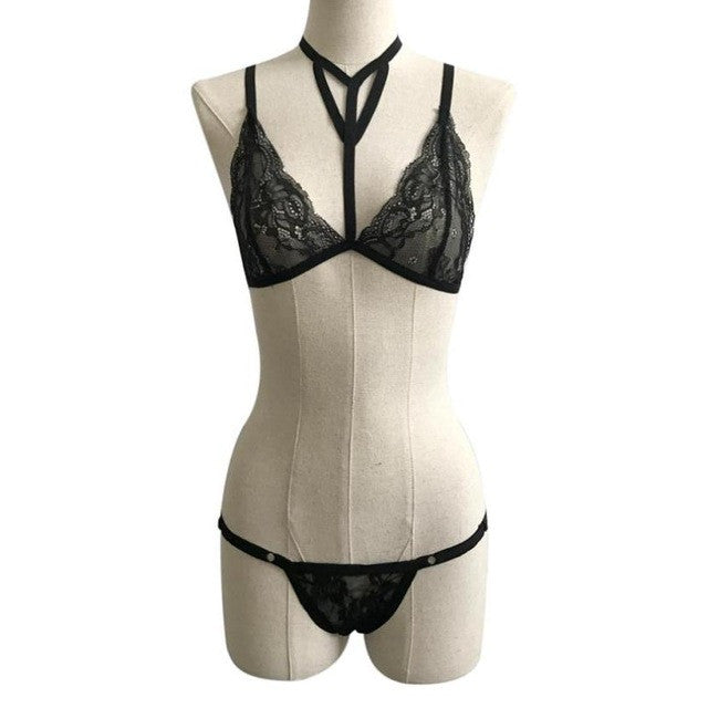 Lace Sexy Women Lingerie Corset Backless Bandage Push Up Crop Top +Pants Set Women haut femme Black White #23 BL