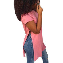 Long Style T shirt Women  Causal Loose Split Solid Woment Tops   Ladies Girls T-shirt Camisas Femininas YE BL