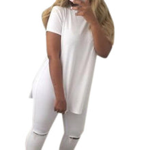 Long Style T shirt Women  Causal Loose Split Solid Woment Tops   Ladies Girls T-shirt Camisas Femininas YE BL