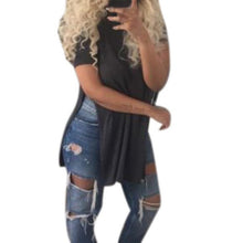 Long Style T shirt Women  Causal Loose Split Solid Woment Tops   Ladies Girls T-shirt Camisas Femininas YE BL