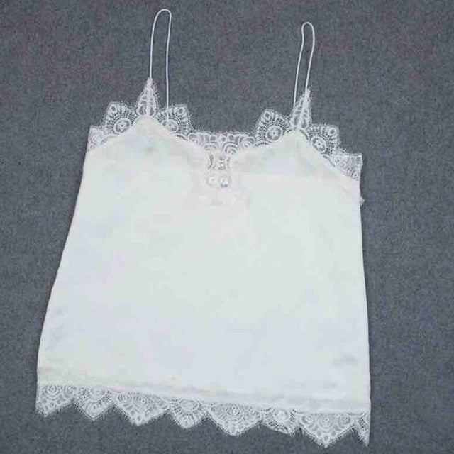 Sexy Women Chiffon Tank Tops White Lace Bustier Vest Tops Women Girls Bralette Shirt Cami #1205 BL