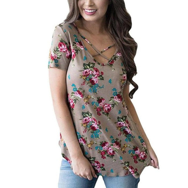 T-shirts Women t shirt Crisscross Front Tops Tees Women's clothing Satin V-neck  T-shirts #425 BL