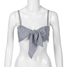 Women Blue Nevy Striped Camis Female Sleeveless Tops Blackless Bowknot Beach Short Tank Tops Women #23 BL