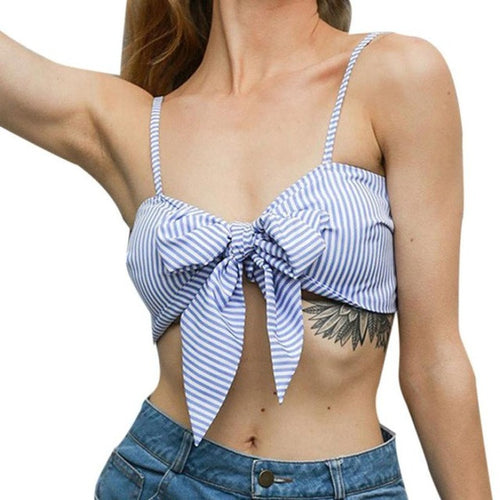 Women Blue Nevy Striped Camis Female Sleeveless Tops Blackless Bowknot Beach Short Tank Tops Women #23 BL