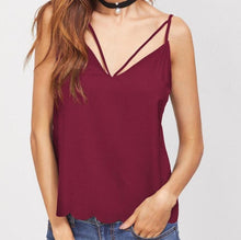 Women Tank Tops V-Neck Sleeveless Solid Strappy Casual Tank Tops Ladies Camis Female Black/Red #419 BL