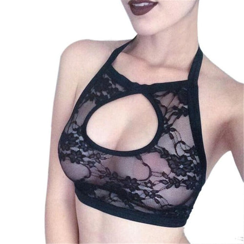 Sexy  Halter Neck Lace Hollow Out Bralette Translucent Camisole Bralet Spaghetti Cropped Tops Women #23 BL