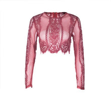 Lace See-through Tops Ladies Shirt Women Top Black Red  O Neck Long Sleeve Short Sexy Zipper Womens Blouses #63 BL