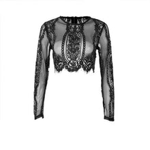 Lace See-through Tops Ladies Shirt Women Top Black Red  O Neck Long Sleeve Short Sexy Zipper Womens Blouses #63 BL