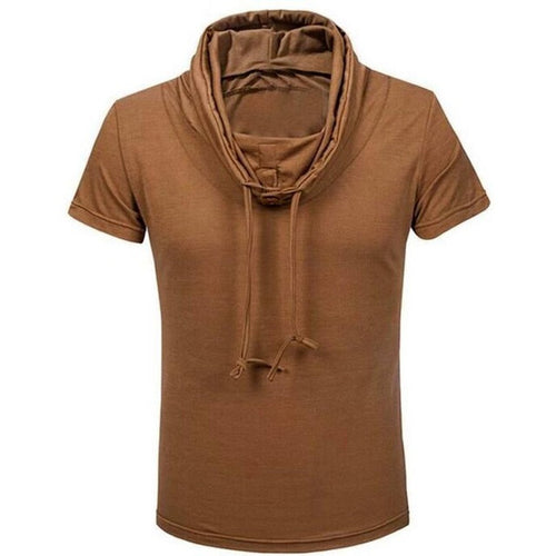Short Sleeve  T-Shirt Men Plus Size 2XL Turuleneck Bandage Slim Solid T-shirt Men tee shirt homme 4Colors #63 BL