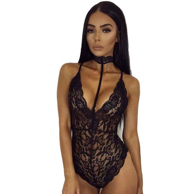 Sexy Black Lace Bodysuit Womens Backless Halter V Neck Hollow Out Bodysuits Ladies Swimsuit Bodysuits And Rompers #1212 BL