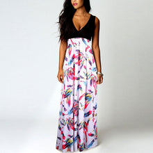 Sexy Floral Print  Elegant V Neck Long Sleeveless A-Line dress Women  Beach Maxi Dress Vestidos Mujer #63 BL