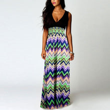 Sexy Floral Print  Elegant V Neck Long Sleeveless A-Line dress Women  Beach Maxi Dress Vestidos Mujer #63 BL
