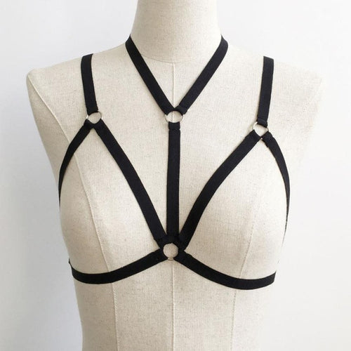 Sexy Women Elastic Lingerie Bra Bandage cage bra body Belt Crop Top Belt Goth Bodysuit Black #23 BL