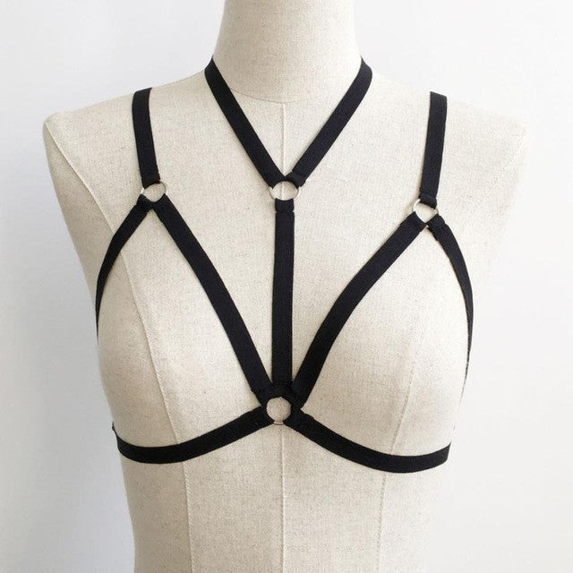 Sexy Women Elastic Lingerie Bra Bandage cage bra body Belt Crop Top Belt Goth Bodysuit Black #23 BL