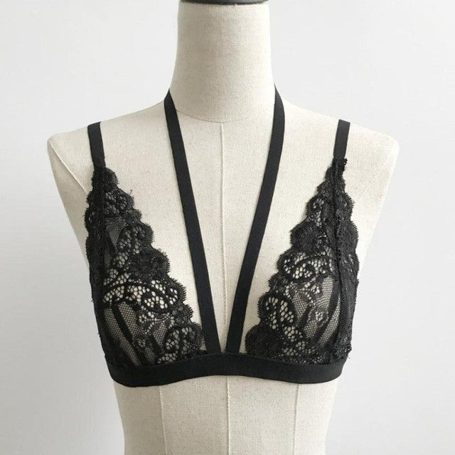 Sexy Women Floral Lace Bralette Crop Top encaje  Hollow Out Floral Lace Sheer Triangle Cropped Camisole Femme #419 BL