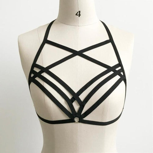 Sexy Women Hollow Out Elastic Cage Goth Bra Bandage Strappy Halter Bandage Crop Bustier Tops   #23 BL
