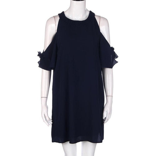 Brief Style Loose Chiffon Dress Women Casual Sundress Open Shoulder Short Mini Dresses Ladies Women Clothing #63 BL