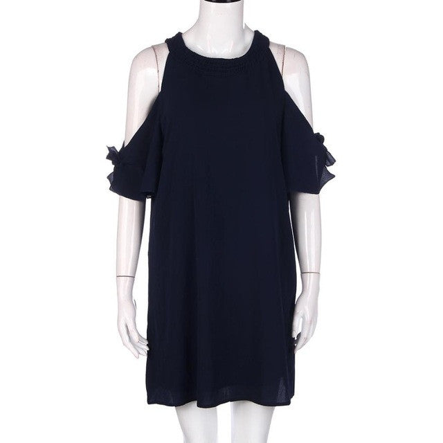 Brief Style Loose Chiffon Dress Women Casual Sundress Open Shoulder Short Mini Dresses Ladies Women Clothing #63 BL