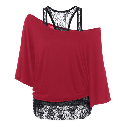 Women Lace Splice Off Shoulder Womens Shirts Tops Ladies Blouses camisetas mujer Women Clothing #23 BL
