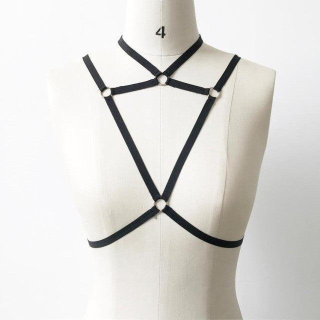 Style Sexy Women Ladies Elastic sexy Bra Strappy Hollow Out Crop Tops Halter Bra Bustier Tops Female Black #23 BL