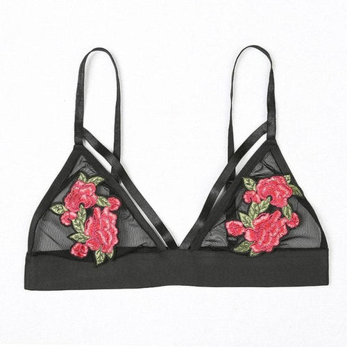 Women Embroidery Bandage Appliques Bralette Crop Top Lace Sheer Triangle Unpadded Strappy Cropped Tops Women #425 BL
