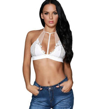 Women Floral Lace Bralette Hollow Out Bustier Halter Neck Bandage Crop Top Triangle Cropped Female Sexy Black White #23 BL