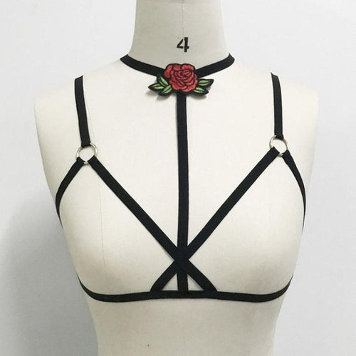 women's Elastic black Embroidery Bandage Crop Top strappy sexy bandage crop tops Women #424 BL